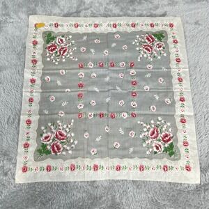 Vintage Pink Rose Handkerchief Made in Spain Hankie Lily of the Valley Hanky